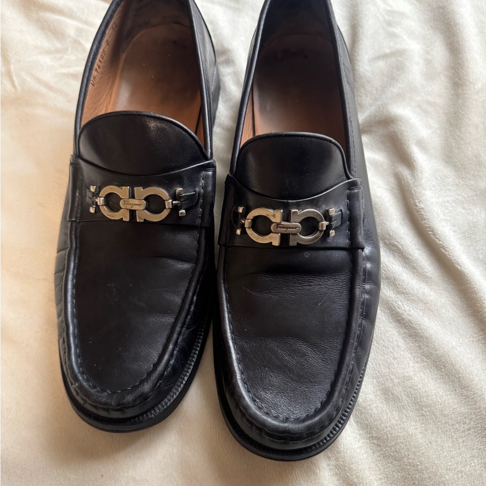 Salvatore Ferragamo Black Leather Gancini Bit Loafers